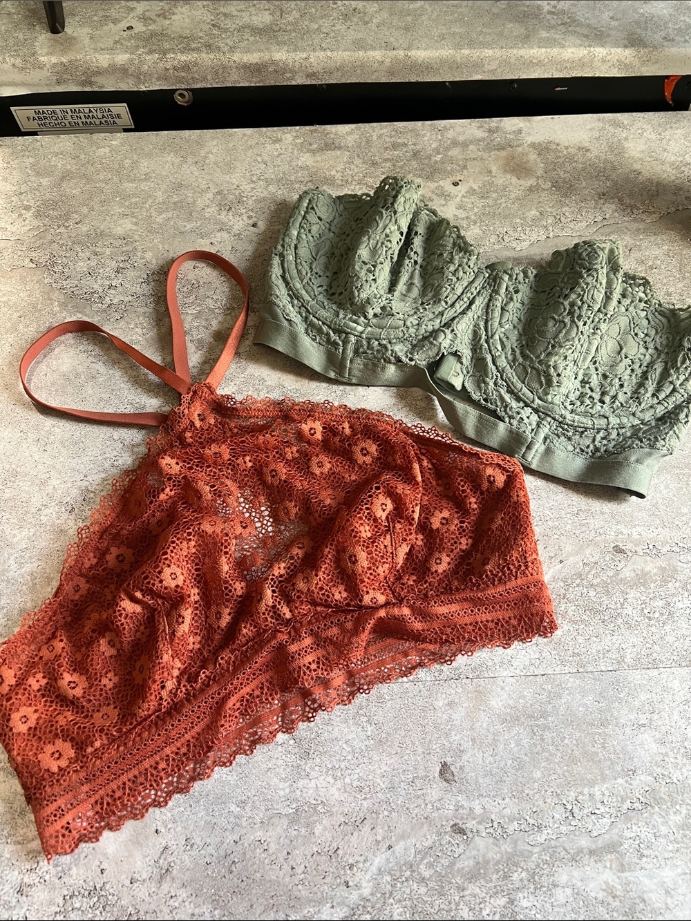 Victoria's Secret Lace Bralette Set — Olive Green & Rust